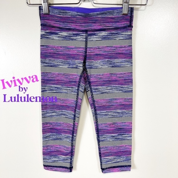 Ivivva Pink & Purple Striped Rhythmic Crop Leggings - YOUTH Size 8 - Picture 1 of 8